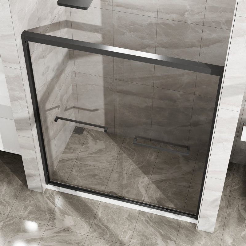 Double Sliding Glass Shower Door  60 In. W X 72 In. H Aluminum Framed Shower Enclosure With SGCC Clear Tempered Glass