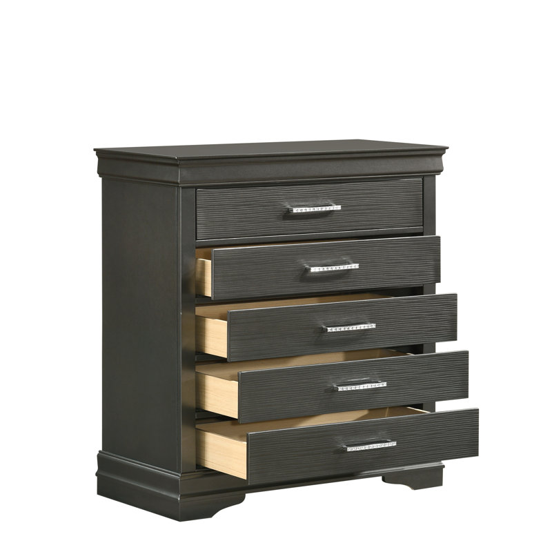 Commode moderne à 5 tiroirs en bois, Gris