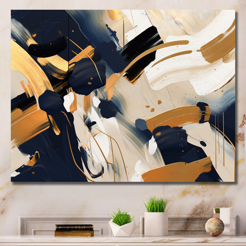 Abstrait combat doré et noir sur toile, Toile tendue, H 12 po x l 20 po x P 1 po