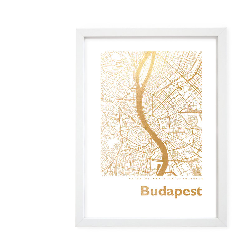 Budapest Map - Single Picture Frame Print, 42.5cm H x 32.5cm W x 3.5cm D