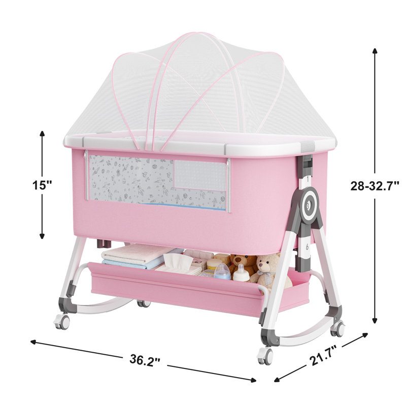 3 In 1 Baby Basinet, Bedside Bassinet For Baby, Height Adjustable Bassinet Bedside Sleeper With Lockable Wheels & Mosquito Nets