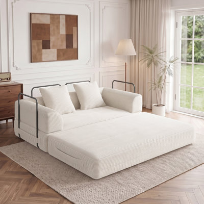 69" Compression Convertible Sleeper Sofa Bed with 2 Pillows, Corduroy Folding Mattress Couch Removable and Washable Sofa for Living Room
