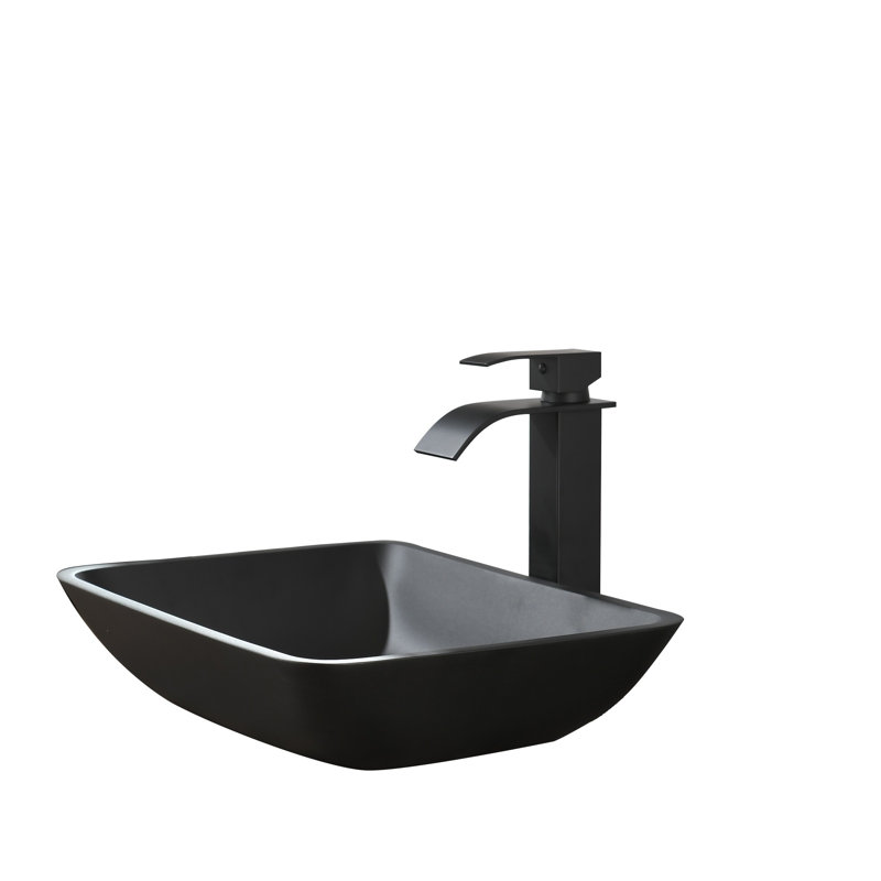 WESTINUS 13 " Glass Rectangular Bathroom Sink with Faucet, Black