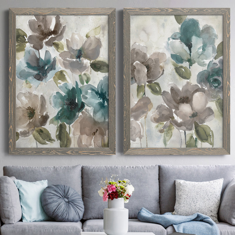 «Topaz Garden I», ensemble de 2 peintures sur toile encadrées, Encadré gris, H 37,5 po x l 55 po x P 1,5 po