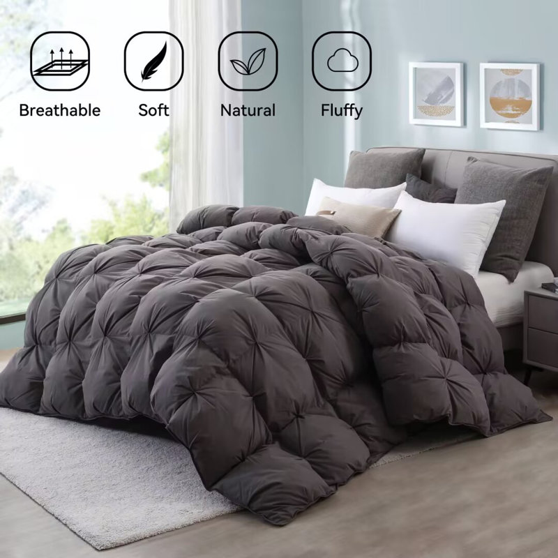 750+ Fill Power Goose Feathers Showunmi with Pinch Pleat Design, Gray, King