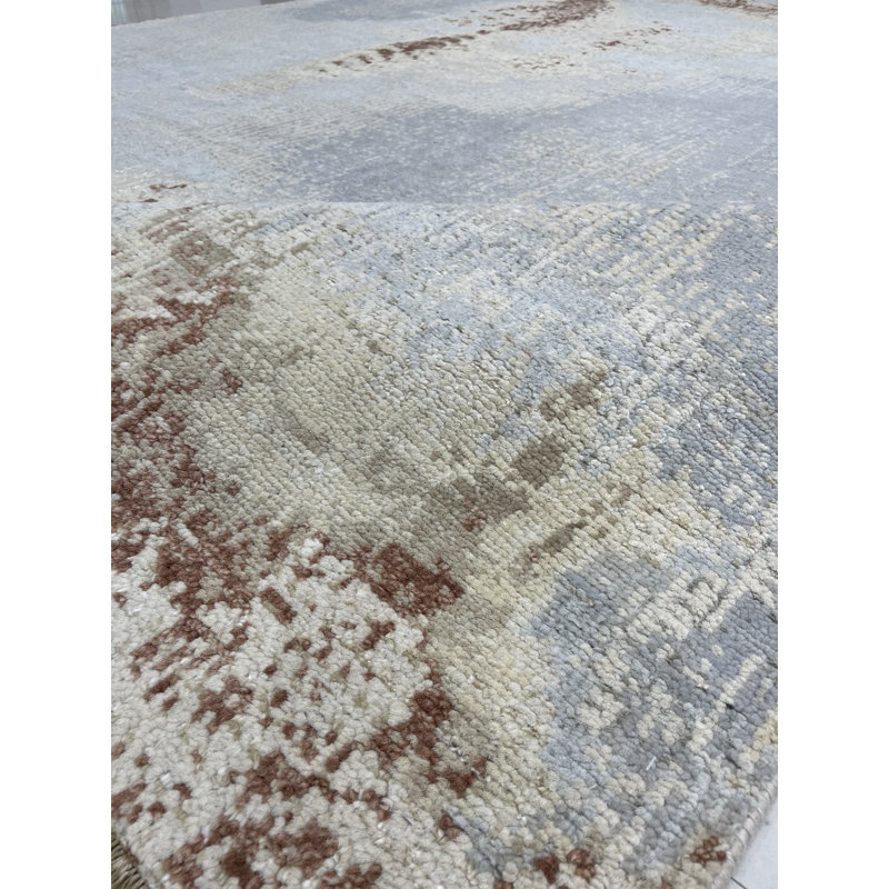 Comfortable Yara Gold Hand Knotted Area Rug, Rectangle 6' x 9'