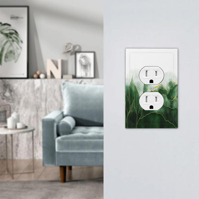 Vert marbre ombré lignes de plantes 1 bande recto verso couvre-prises décoratives interrupteur de lumière simple plaque de couverture moderne art électrique plaque murale couvre pour décor de salle de bain de ferme