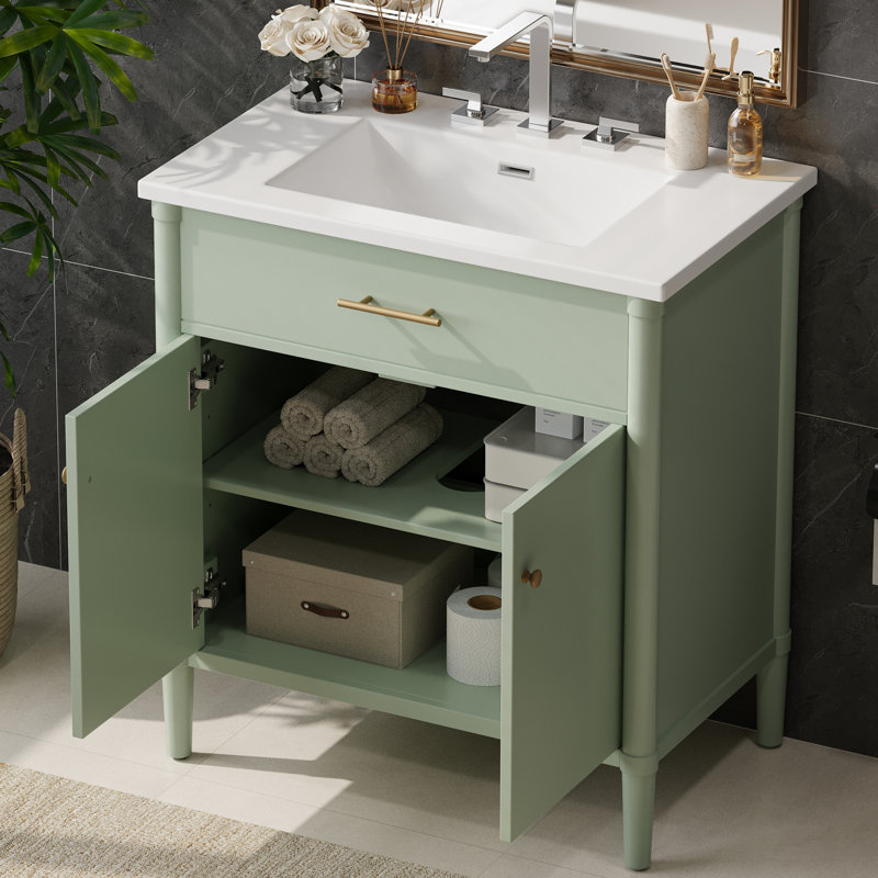 Meuble-lavabo de salle de bain avec lavabo, Vert
