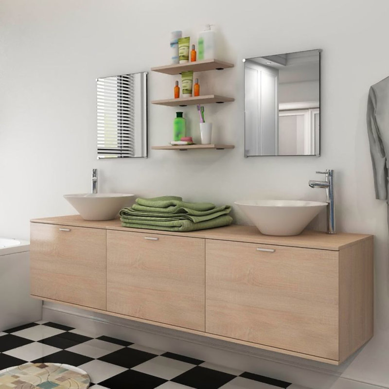 Aoife Vanity & Mirror Set Bathroom Suite with, Natural