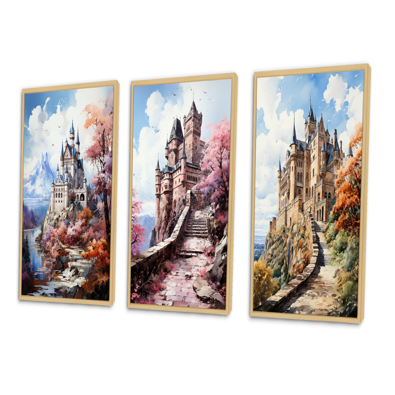 «Allemagne château de Neuschwanstein», 3 pièces sur toile, Encadré naturel, H 40 po x l 60 po
