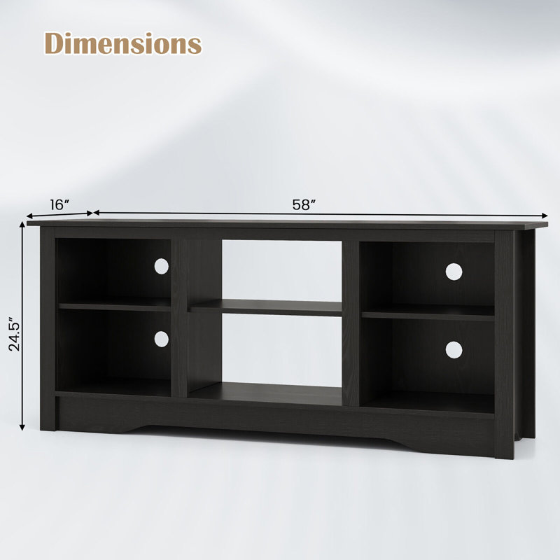 Meuble télé Lark Manor ™ de 58 po avec 3 tablettes réglables pour téléviseur de 65 po - noir, Noir, noir, noir, noir