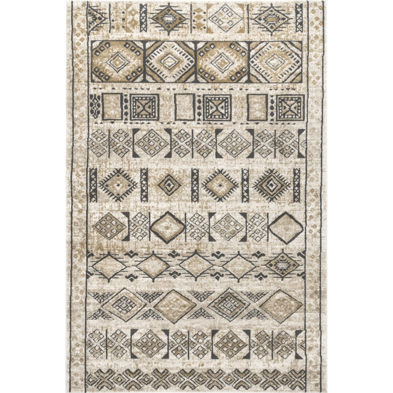 Tapis tribal beige / brun pour le salon, la cuisine et la salle à manger, Rectangle de 5 pi x 8 pi
