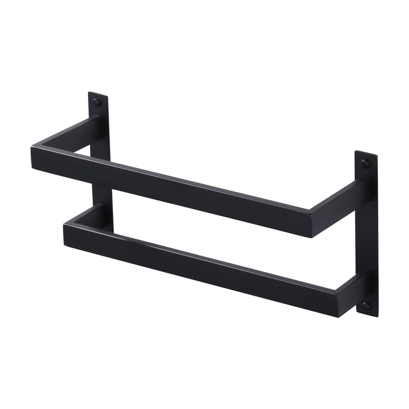 Porte-serviettes carré à 2 niveaux en acier inoxydable avec quincaillerie de fixation dissimulée, Noir mat