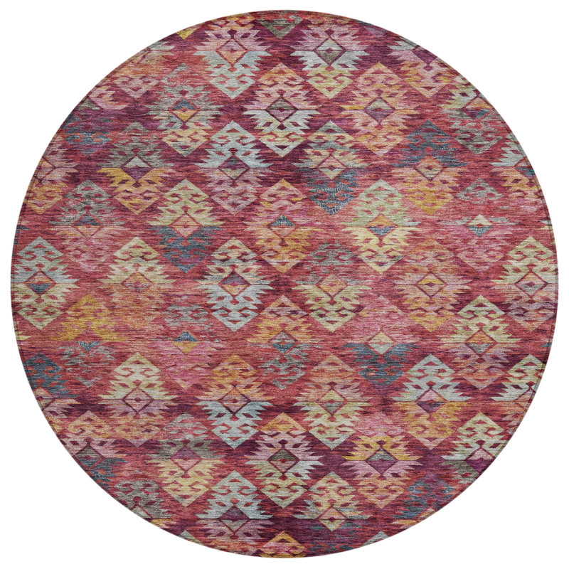 Helissa Orange Washable Indoor-Outdoor Rug - , 8' x 8'