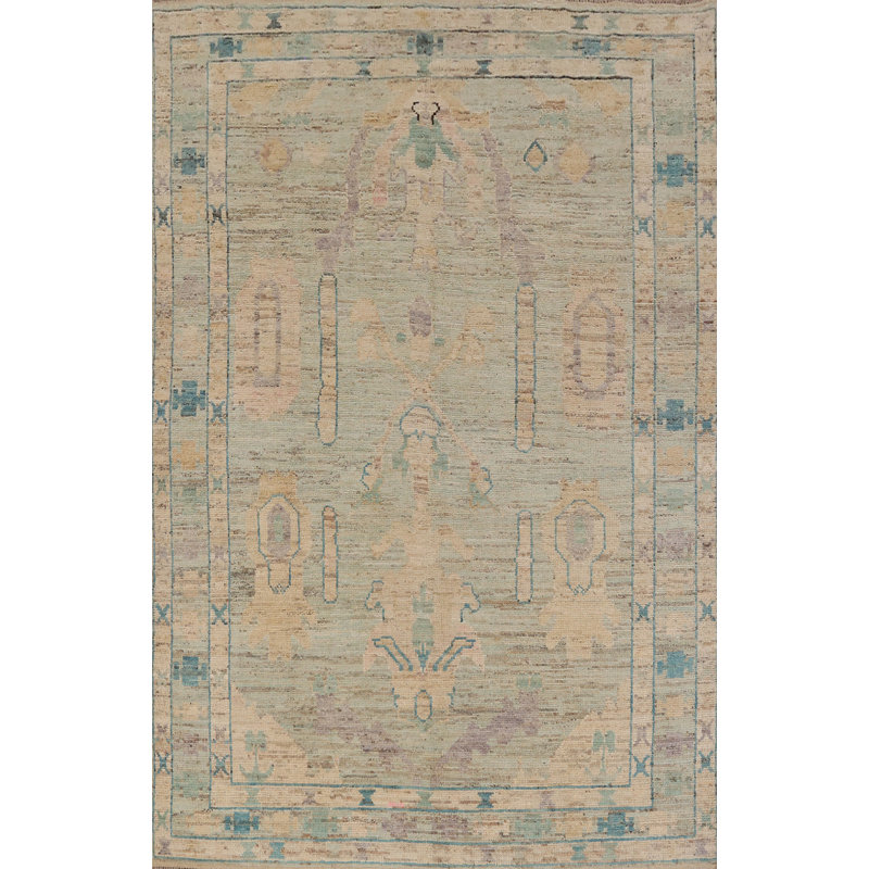Tapis turc vert fait à la main Oushak 7 x 10