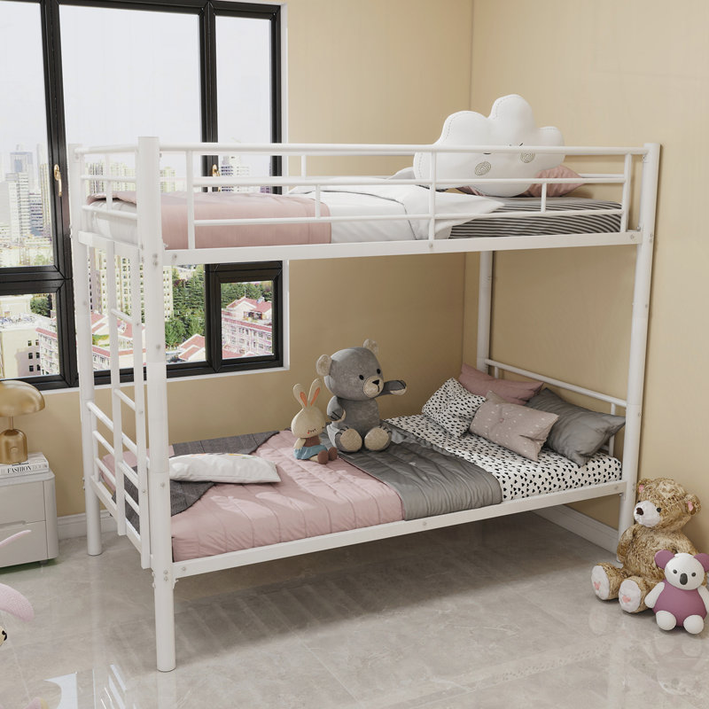 Twin Over Twin Metal Bunk Bed,Metal Structure Bedframe With Ladders & Guardrail,Convertible 2 Beds,No Spring Box Required