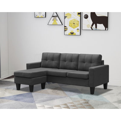 Reversible Sectional Sofa with Ottoman, Linen Upholstered Sofa Sectional, Modern, Compact L-Shaped Sofa, Grey