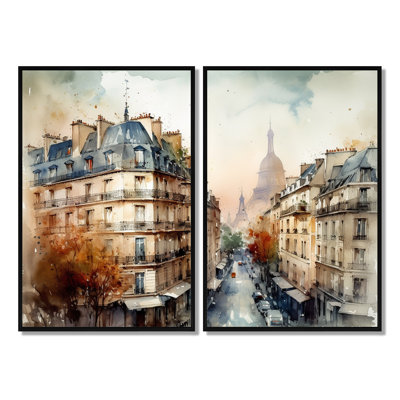 Watercolor Of Paris France I - Traditional Canvas Prints 2 Pieces