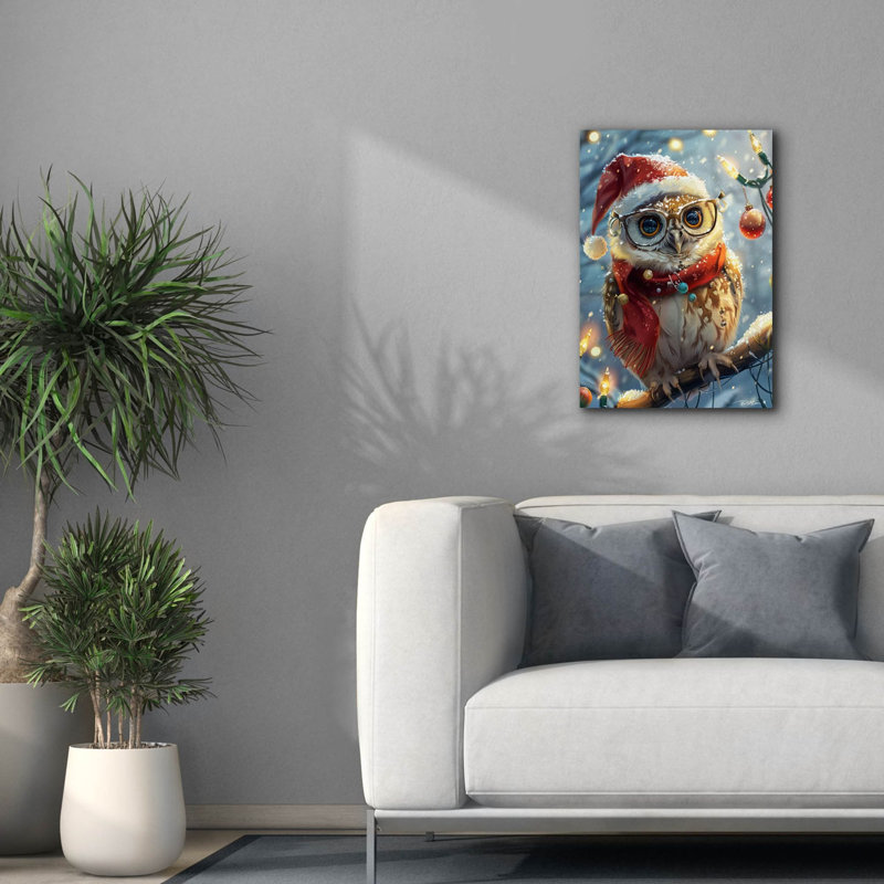 Art mural sur toile The Holiday Aisle® «Owl With Glasses Hat And Shaman (2)» par Momart, H 26 po x l 18 po x P 0,75 po