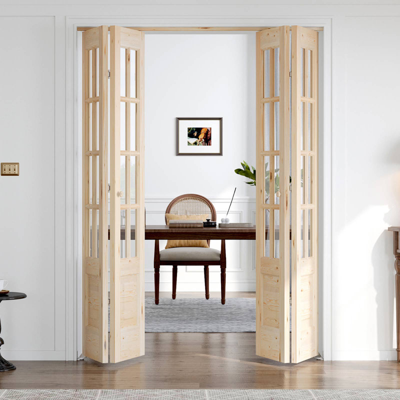 Porte pliante en verre et bois massif 8-Lite avec trousse de quincaillerie d'installation, 4, 56" x 80"