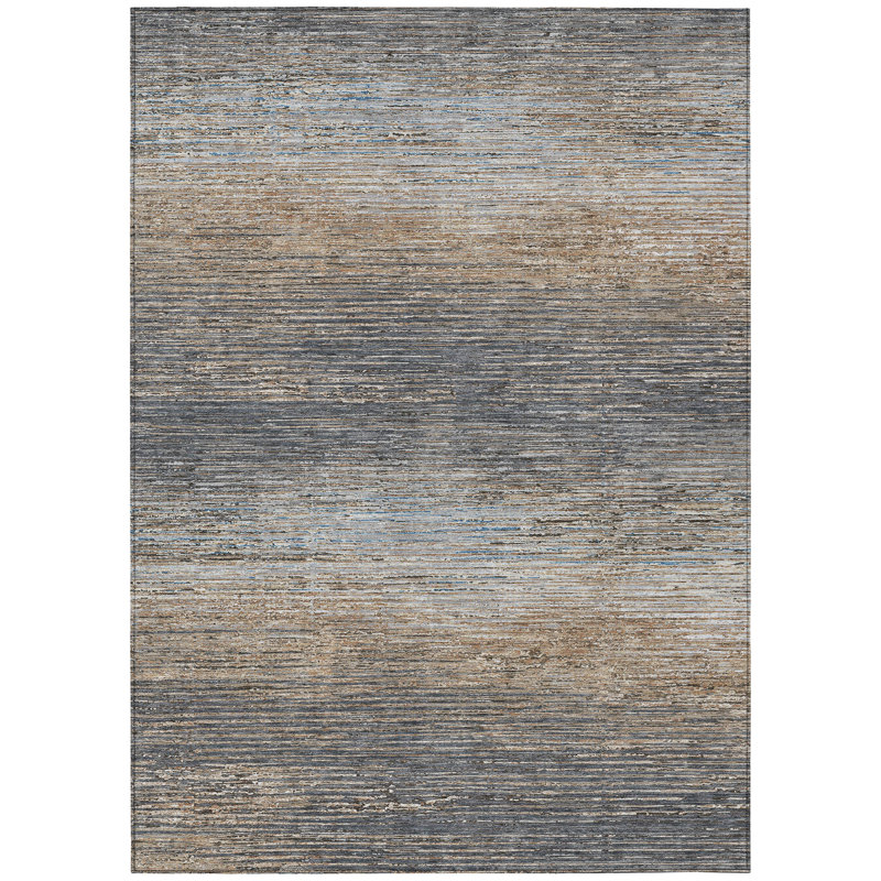 Pewter and Beige Stripe Washable Synthetic Rug 3' x 5'