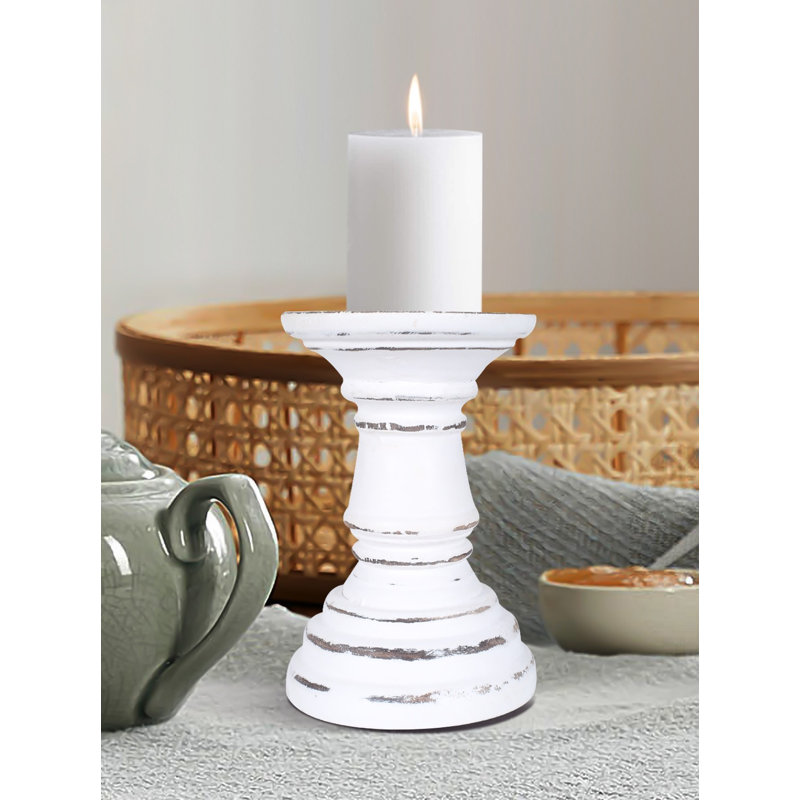 Wood Tabletop Candlestick, 13cm H x 10cm W x 10cm D