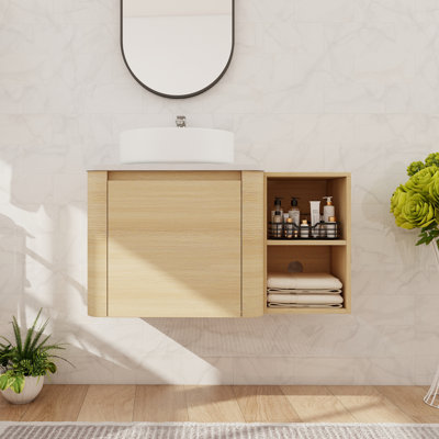 Meuble-lavabo flottant simple 36 po avec lavabo en céramique, meuble-lavabo mural avec porte à fermeture douce et tablette