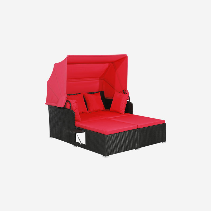 Nakeysha 165cm Wide Patio Daybed with Cushions, Red