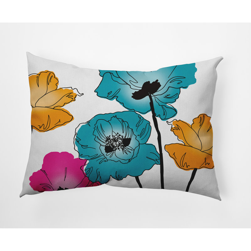 Coussin lombaire intérieur / extérieur Popping Poppies, Bleu