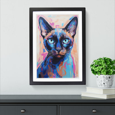 Siamese Cat Hard Edge Painting - Single Picture Frame Print on Wood