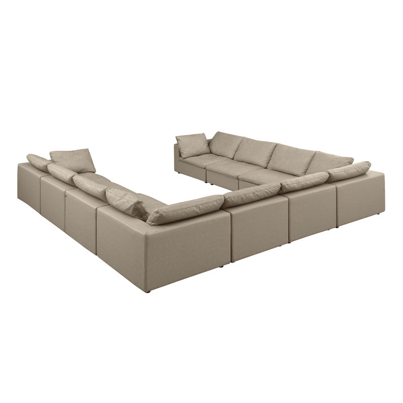 Brisbane 10-Piece Sectional  Upholstered In Top-Grain Italian Leather, Beige Genuine Leather