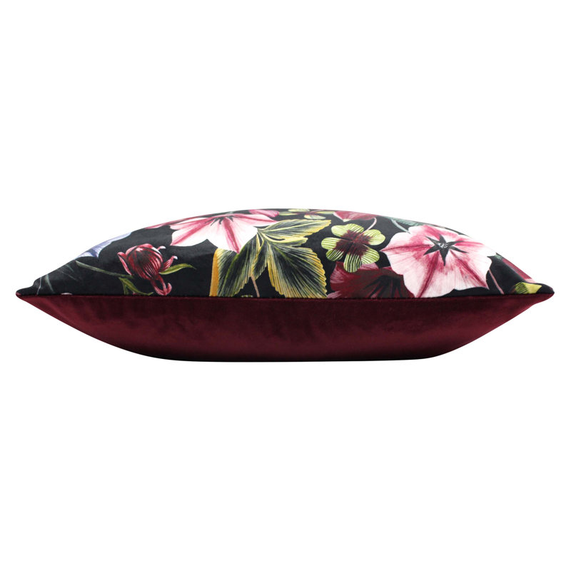 Midnight Garden Floral Velvet Polyester Filled Cushion, Shiraz, 43cm H x 43cm W x 20cm D