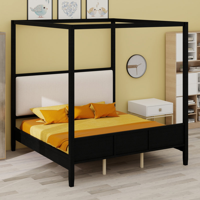 Lit moderne en bois, style baldaquin et tête de lit tapissier exquise, Black