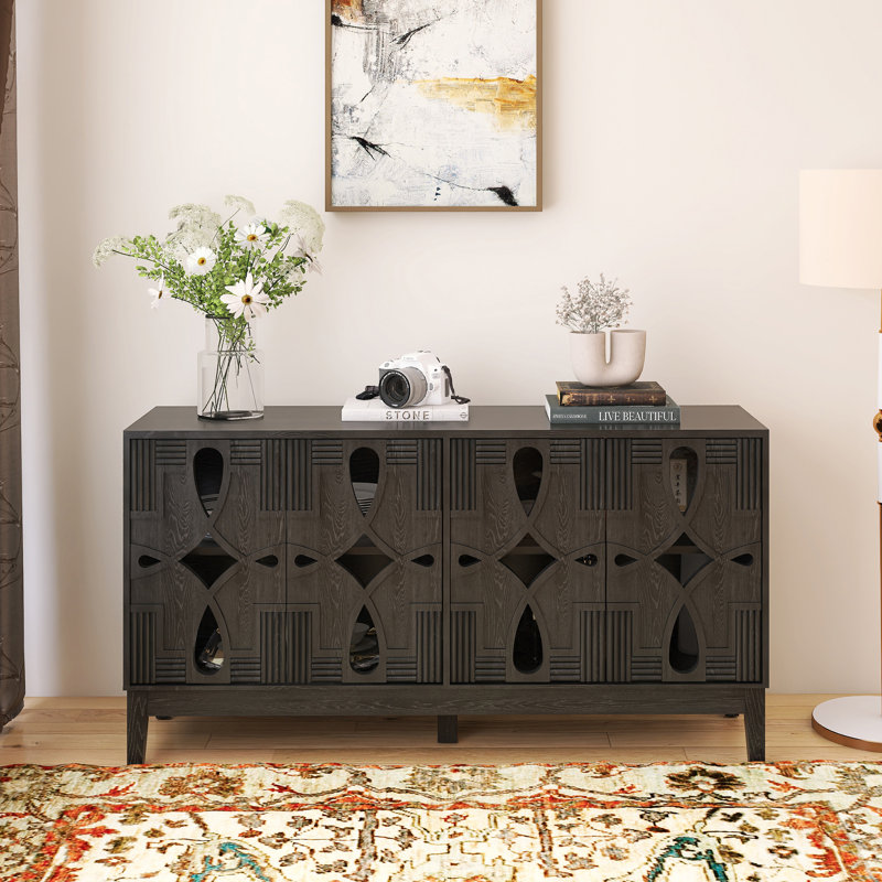 60.50 Inch Wood Sideboard With 4 Doors & Adjustable Shelves, Black