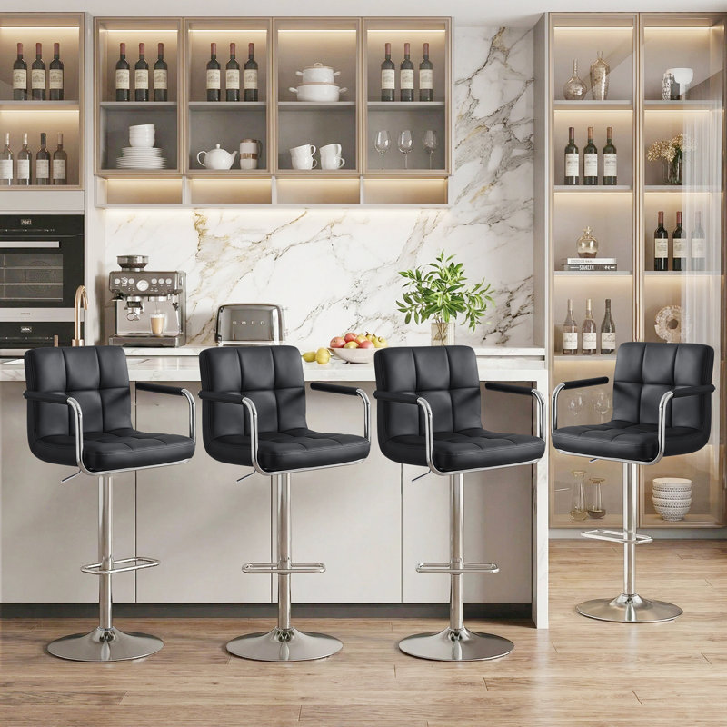 Penacook Swivel Adjustable Height Bar Stool, Silver, Black