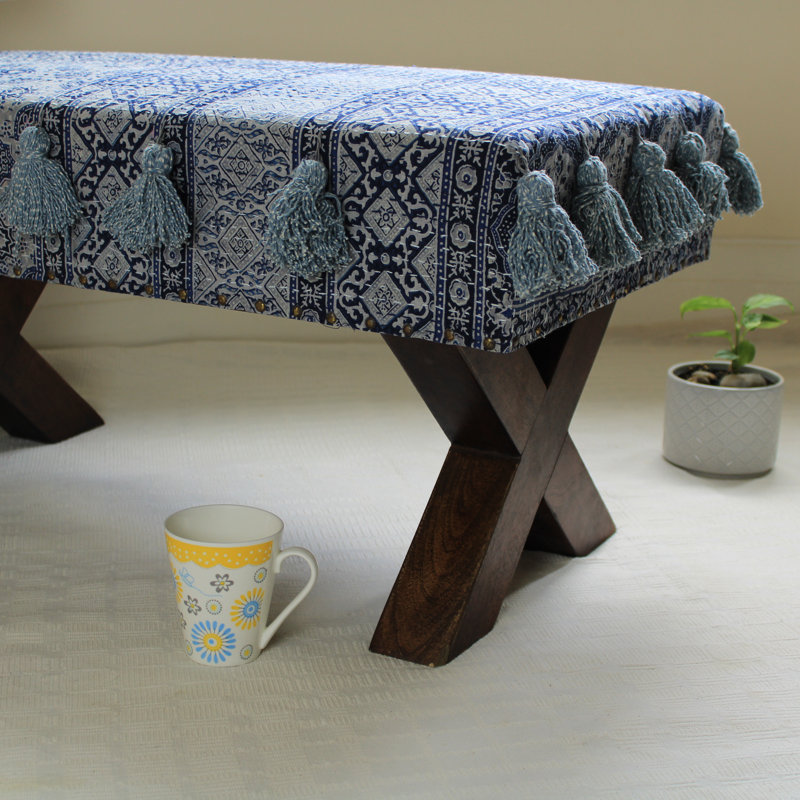 Meachum Upholstered Bench, Blue, Velvet
