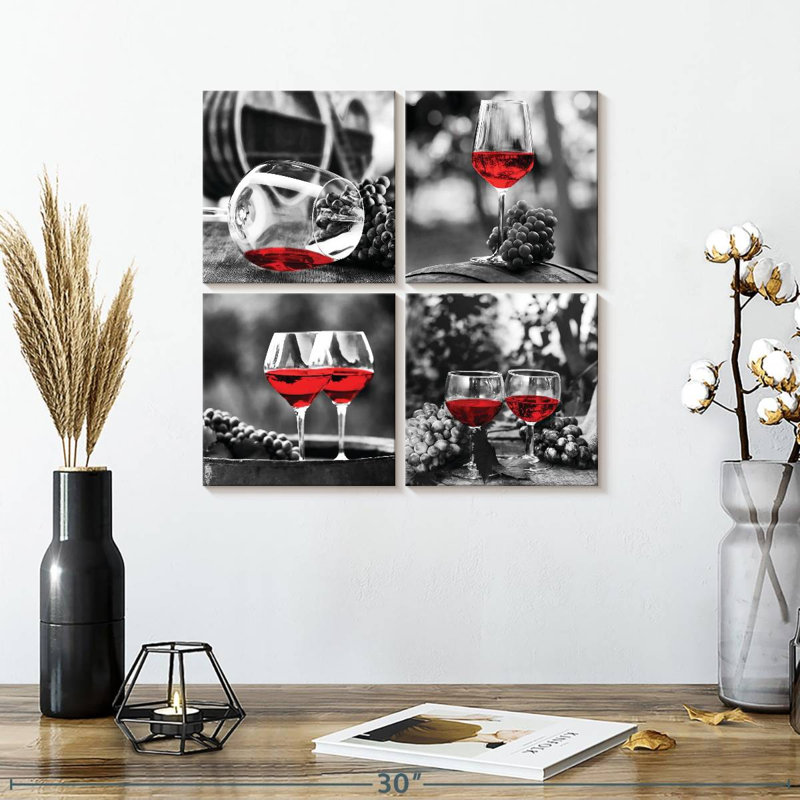 «Red Wine Glasses», ensemble de reproduction sur toile, H 18 po x l 18 po x P 1 po