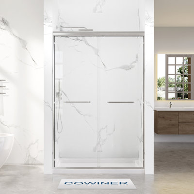 44 à 48 po X P 72 po Porte de douche coulissante double H encadrée en chrome avec verre trempé transparent de 1/4 po (6 mm)