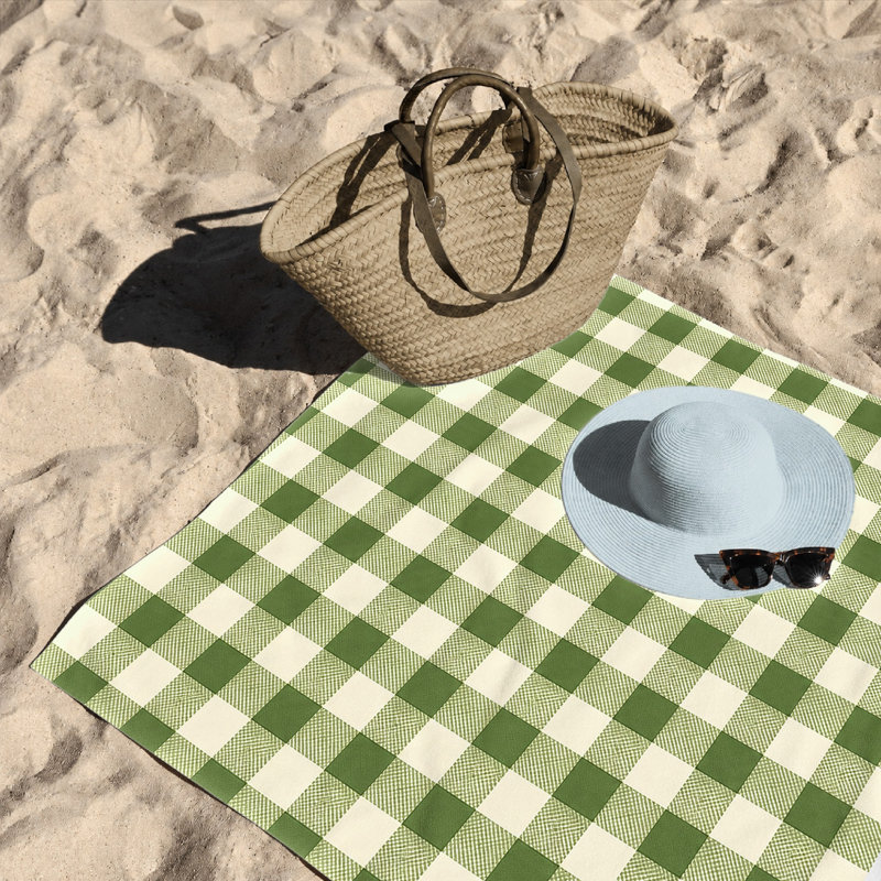 1Pcs Serviette de plage écossaise verte, microfibre à séchage rapide absorbant pour la natation, le voyage, le camping, les activités de plein air
