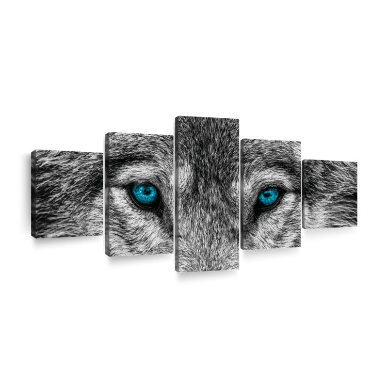 Loup loup frais sur toile, 5 pièces, H 34 po x l 74 po