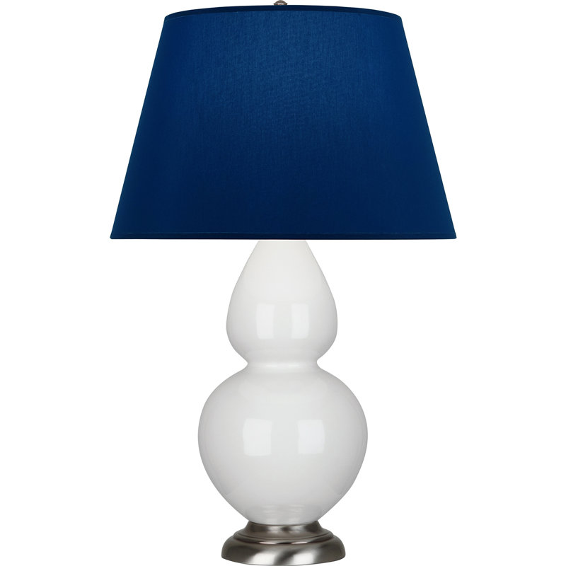 Lampe de table double gourde en céramique, Lys émaillé / argent antique, Bleu marine/gris, Argent argent