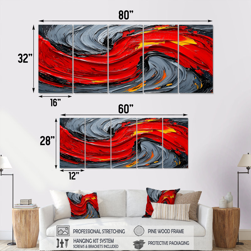 Cordelie - abstraite, décoration murale - art mural moderne, H 28 po x l 60 po, 5