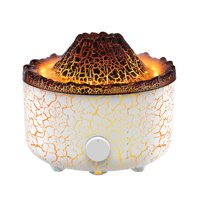 560ml Essential Oil Diffuser & Ultrasonic Cool Mist Humidifier with Flame & Volcano Mist Modes, Remote Control, Auto Shut-Off for Bedroom, Office & Home (White)