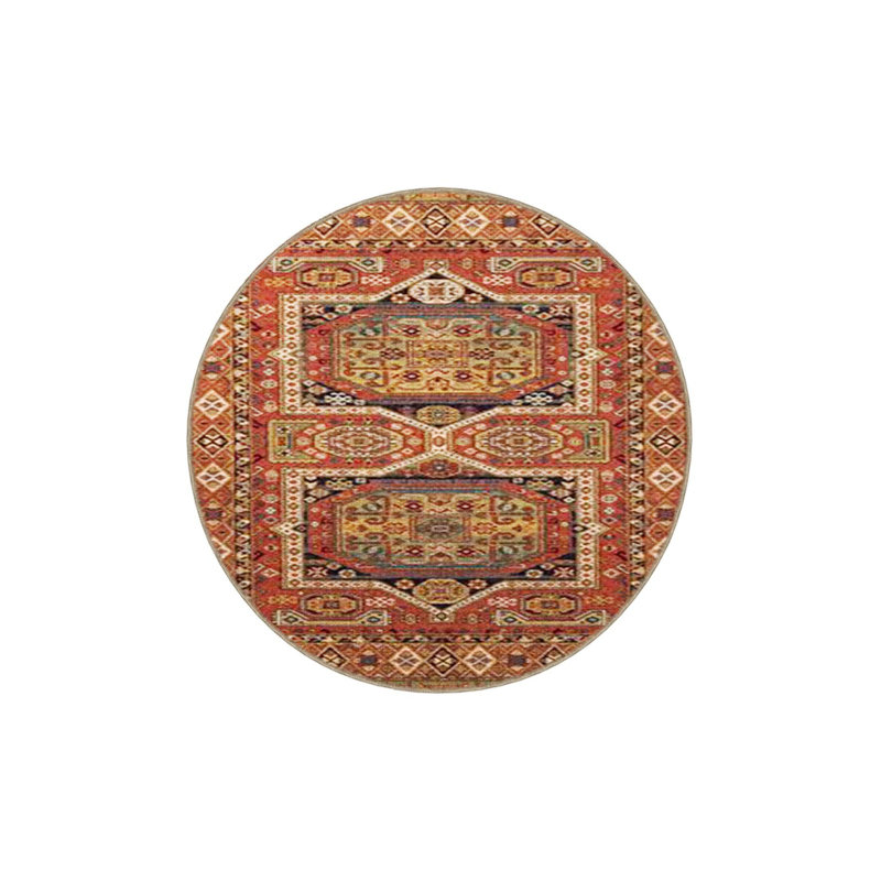 Tapis décoratif à motifs géométriques brun clair lavable à la machine, Sous-tapis rond 3 pi 3 po inclus