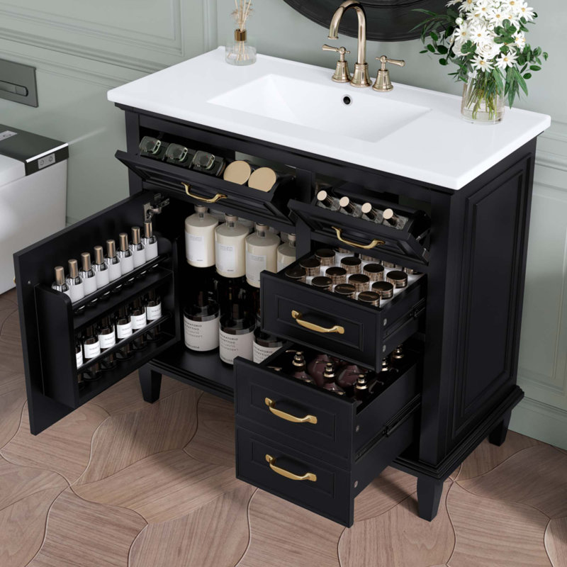 Meuble-lavabo 36 po avec comptoir en céramique, Noir