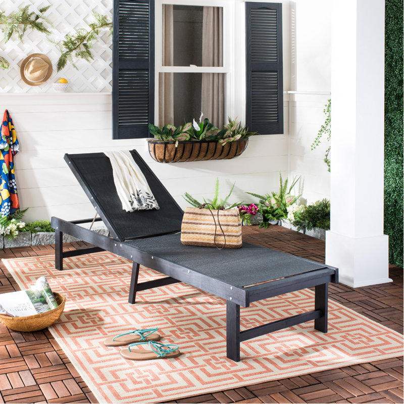 Sparkman Outdoor Acacia Wood Chaise Lounge, Dark Slate Gray