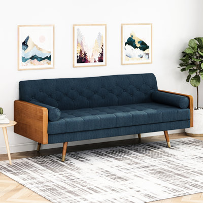 Siège Mid-Century moderne avec capitonnage à boutons, siège en tissu bleu marine charmant, pièce décorative