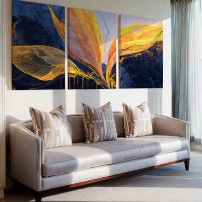 3 Pieces Exculisive Abstract Botanical Large Wall Art with Earth Tones and Leaf Motifs, Modern Canvas Decor for Living Room, Bedroom, Office and Home