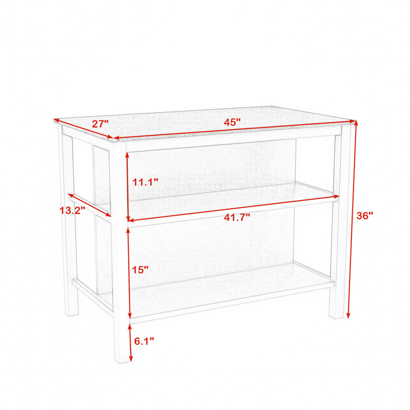 Kianne Wood Stationary Kitchen Island With Shelves
