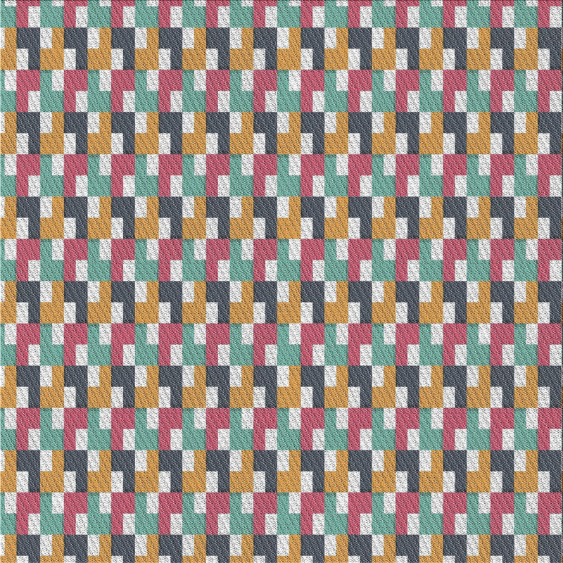 Tapis jaune/rouge/vert à motifs, Carré 6 pi